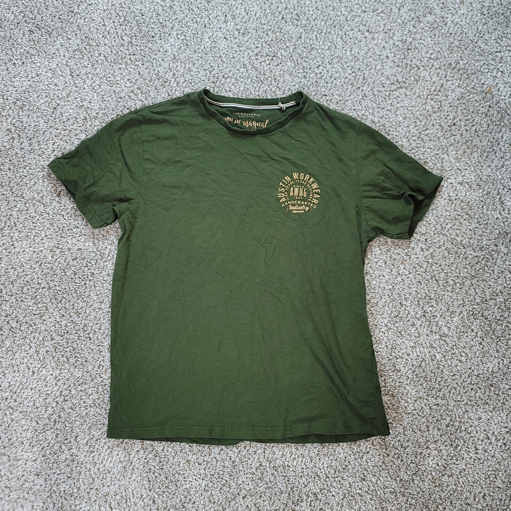 Denim & Flower Ricky Singh T-shirt Mens Green Graphic Tee Size Large